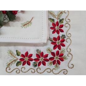 Spettacolare Tovaglia natalizia 18 posti misto lino con ricamo a mano 175x360 cm