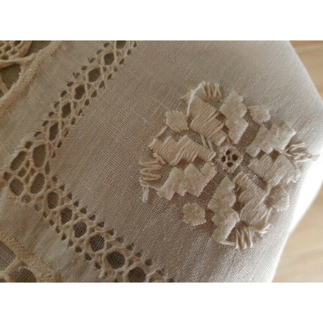 Nappe En Lin Pur (x12) Avec Broderie Main Fil Or Et Soie - Neuf Avec étiquettes