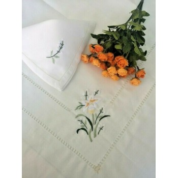 RICCA TOVAGLIA X12 IN MISTO LINO (40%LINO 60%COTONE) CON RICAMO FIORI A MANO