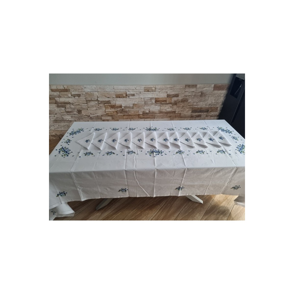 Nappe En Lin Pur Ricchissima - 170x285 Cm - Brodée Main - Pour 12 Personnes