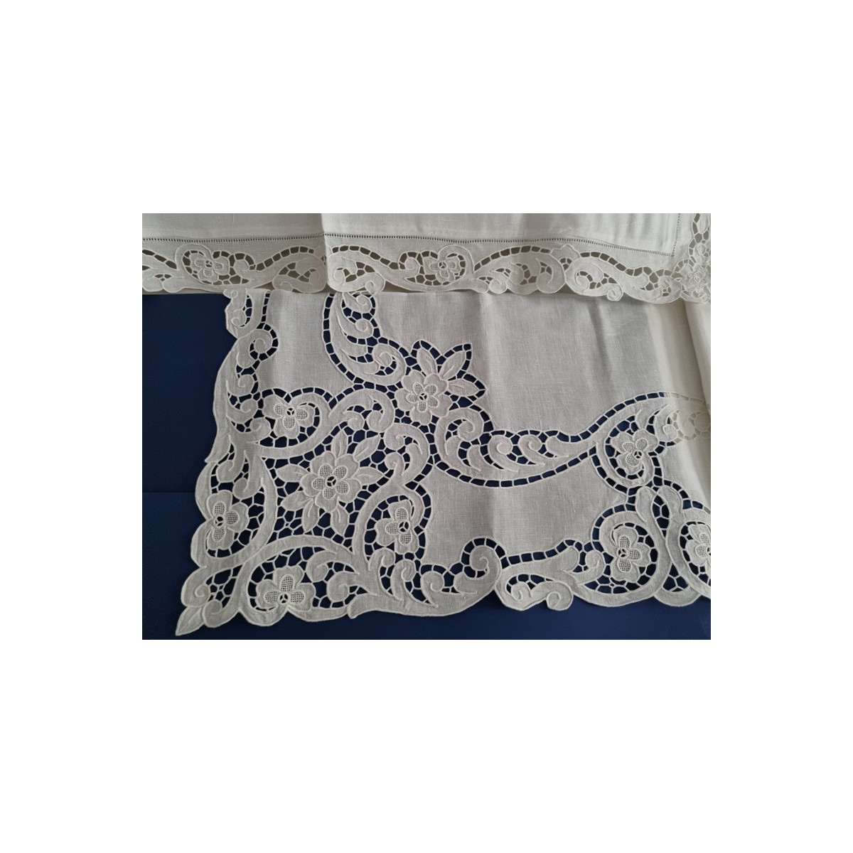 Tende En Lin Brodé Main - 240 X 310 Cm - Ivoire/Beige - Fabriqué En Italie