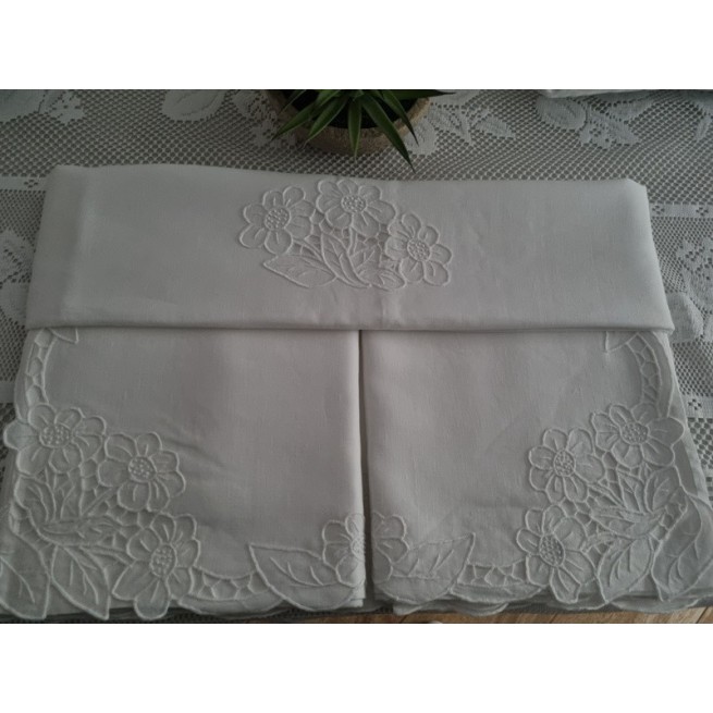 Rideau En Lin Brodé Main Bellora 210x300cm – Écru – Motif Anges – Made In Italy