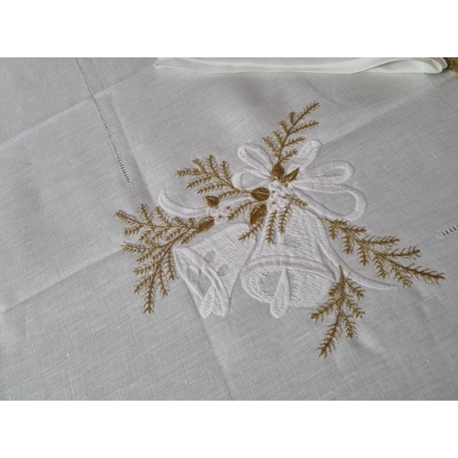 TOVAGLIETTA D'EPOCA IN COTONE BIANCO RICAMATA 88x88 - V - La Primula