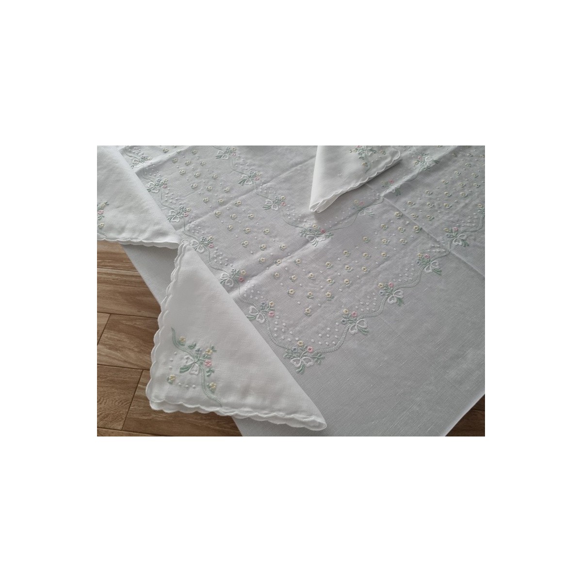 Tovaglia In Puro Lino Ricamata A Mano - 170x285 Cm, Per 12 Persone, Nuova Con Etichette