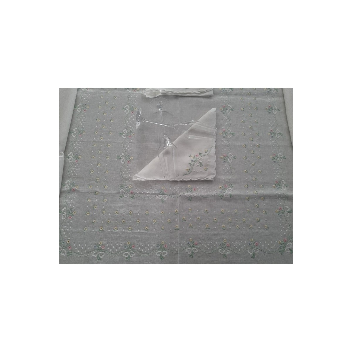 Nappe En Lin Pur Ricchissima - 170x285 Cm - Brodée Main - Pour 12 Personnes
